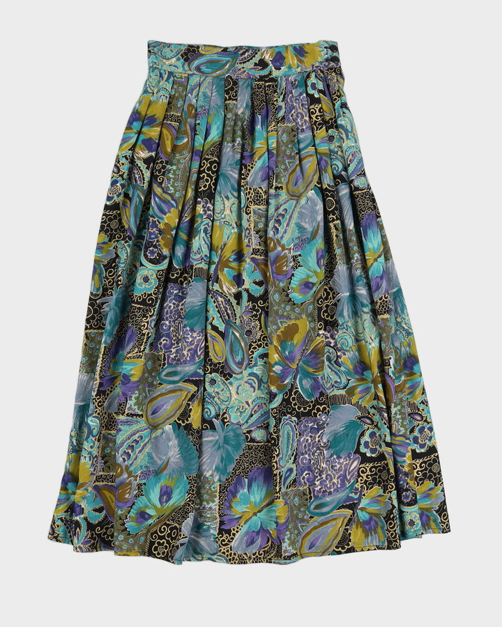 Vintage 90s Floral Pleated Midi Skirt - S