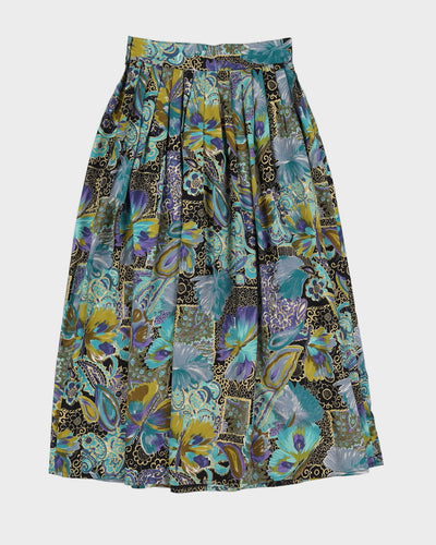 Vintage 90s Floral Pleated Midi Skirt - S