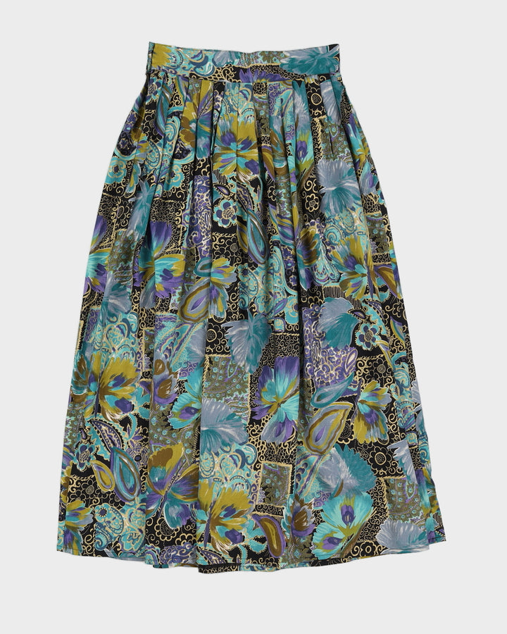 Vintage 90s Floral Pleated Midi Skirt - S