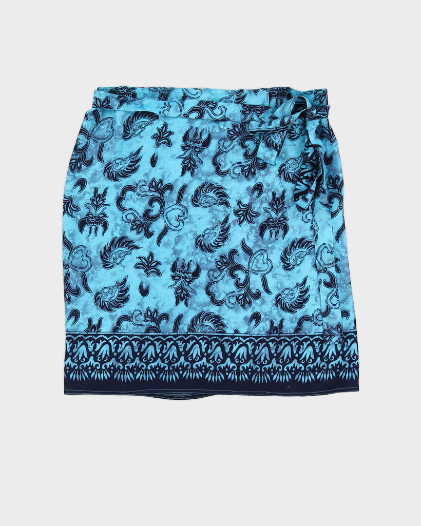 Blue Hawaiian Printed Wrap Skirt - O/S