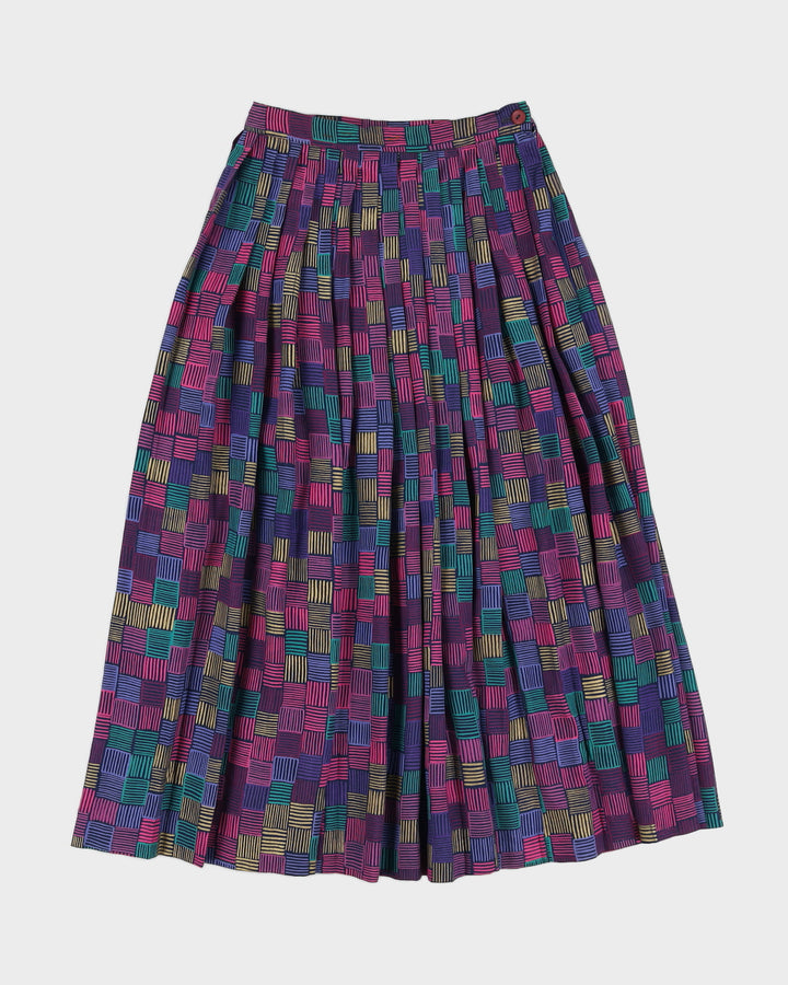 Vintage 80s Evan Picone Purple Stripe Checkerboard Skirt - S