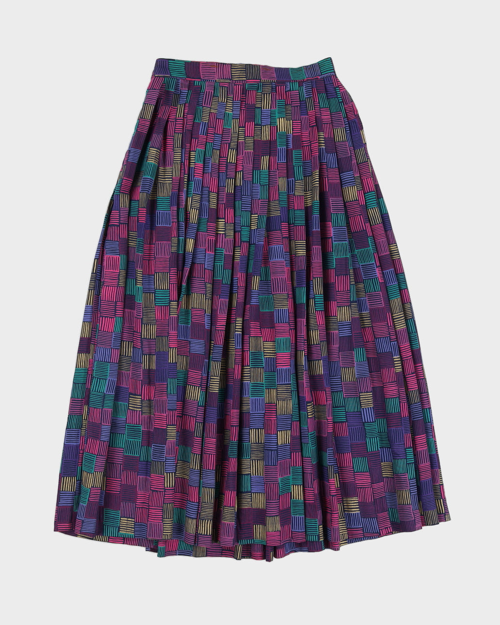 Vintage 80s Evan Picone Purple Stripe Checkerboard Skirt - S