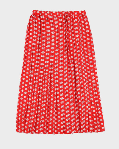 Red Patterned Pleated Midi Skirt - S