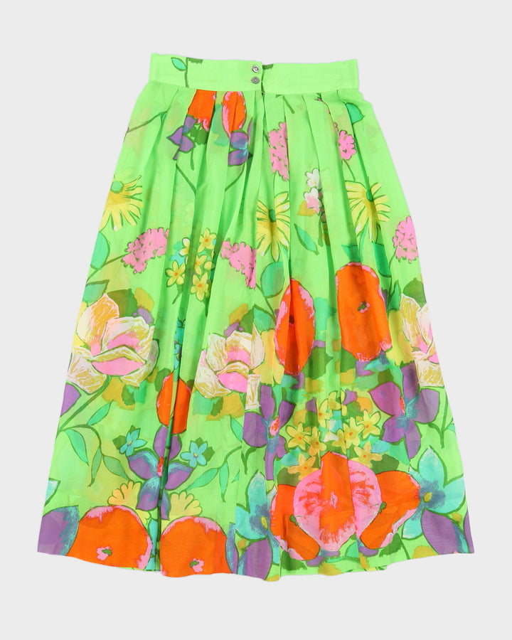 Vintage 1970s Green Patterned Midi Skirt - M