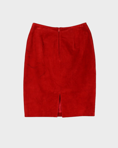 Vintage 90s Danier Red Suede Midi Skirt - M