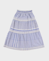 Vintage 90s Blue Family Purple Gingham Lace Midi Skirt - M