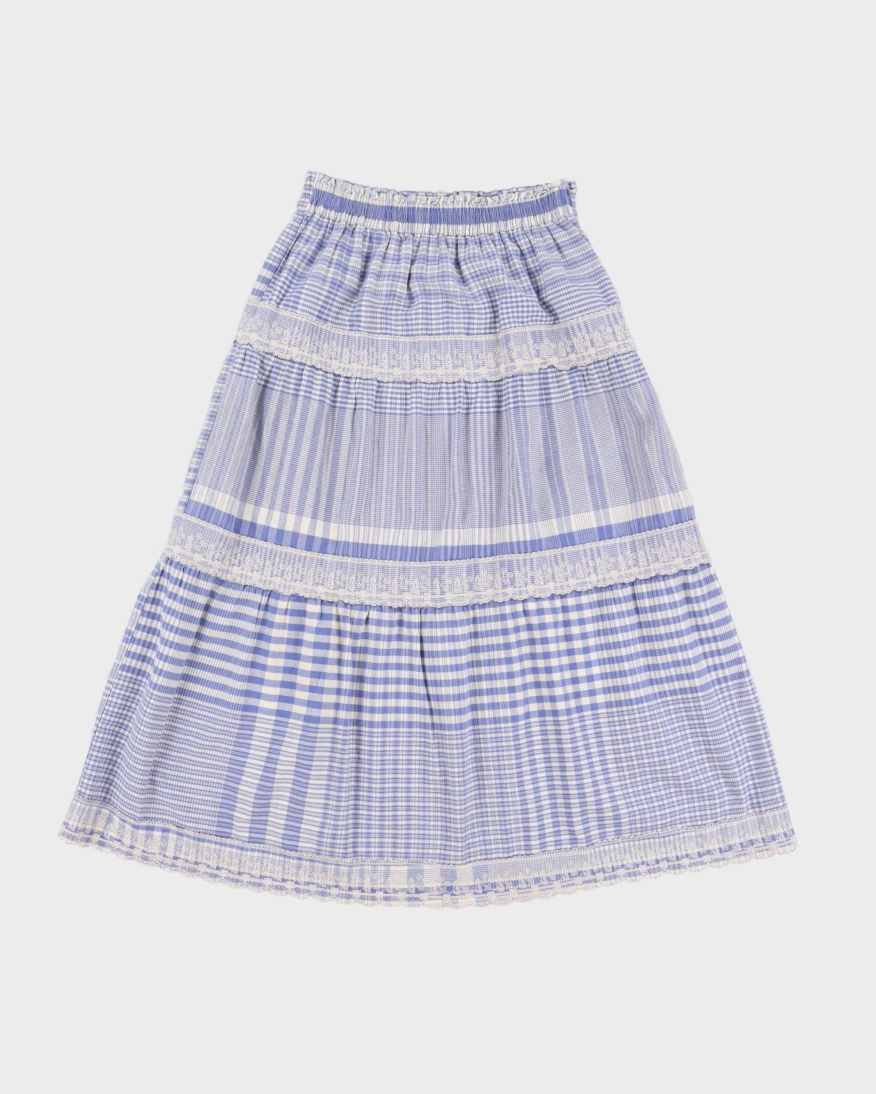 Vintage 90s Blue Family Purple Gingham Lace Midi Skirt - M