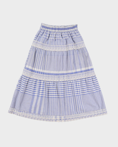 Vintage 90s Blue Family Purple Gingham Lace Midi Skirt - M