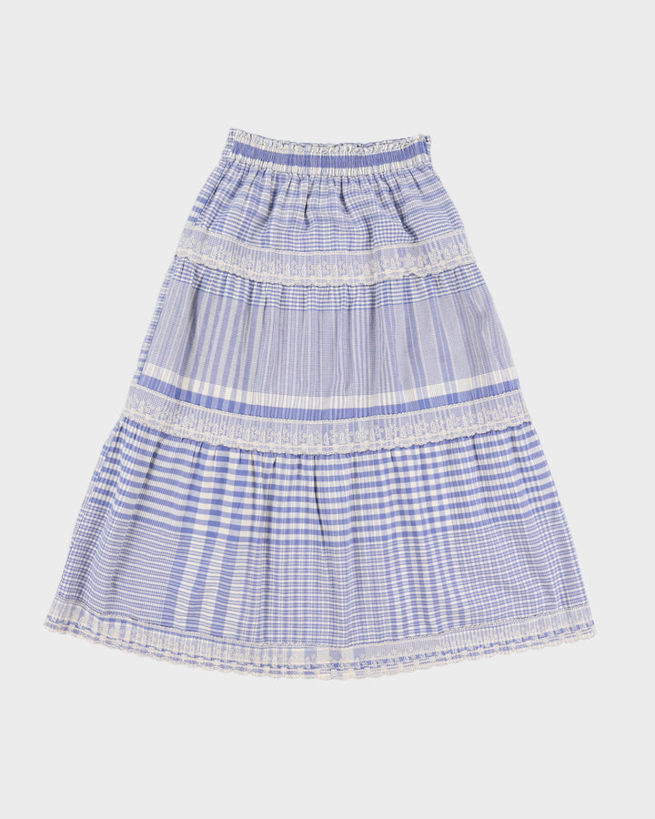Vintage 90s Blue Family Purple Gingham Lace Midi Skirt - M