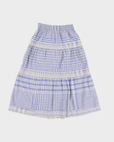 Vintage 90s Blue Family Purple Gingham Lace Midi Skirt - M