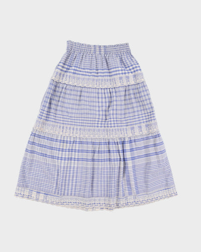 Vintage 90s Blue Family Purple Gingham Lace Midi Skirt - M