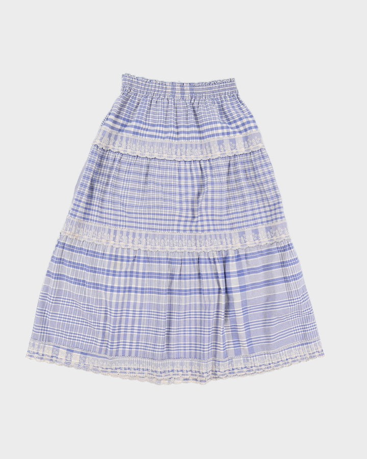 Vintage 90s Blue Family Purple Gingham Lace Midi Skirt - M