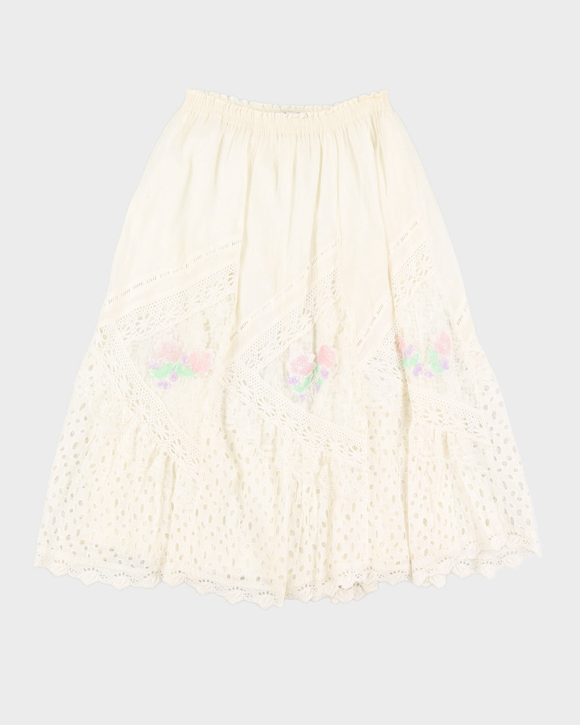 Vintage 90s Jolie Jimme Cream Lace Midi Skirt - M