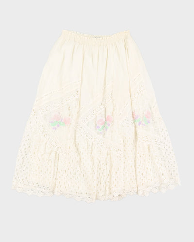 Vintage 90s Jolie Jimme Cream Lace Midi Skirt - M