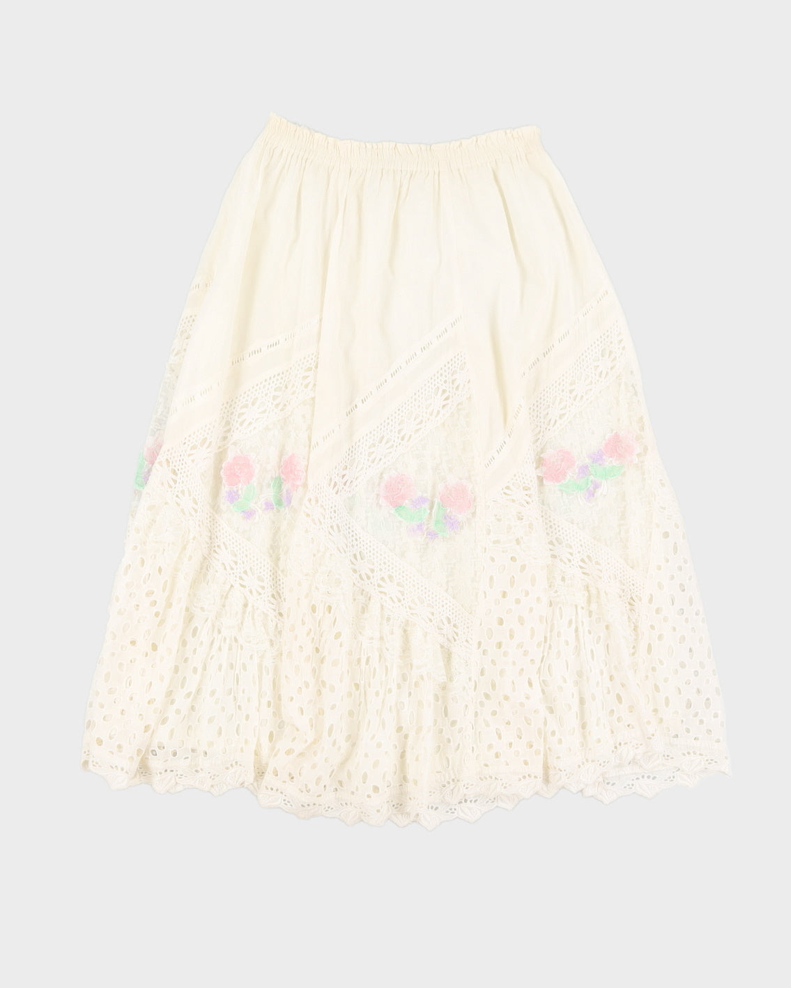 Vintage 90s Jolie Jimme Cream Lace Midi Skirt - M