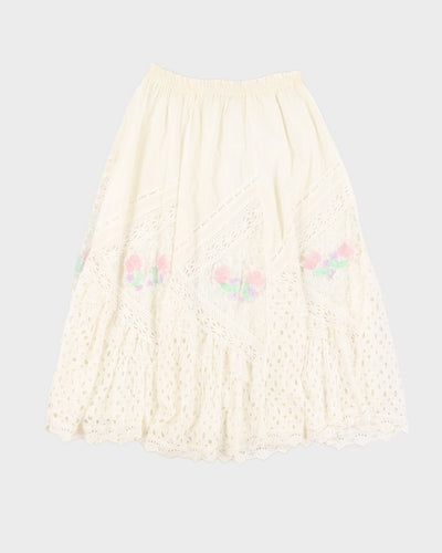 Vintage 90s Jolie Jimme Cream Lace Midi Skirt - M