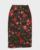 Vintage 90s SMW Rose Printed Maxi Skirt With Slit Side - M