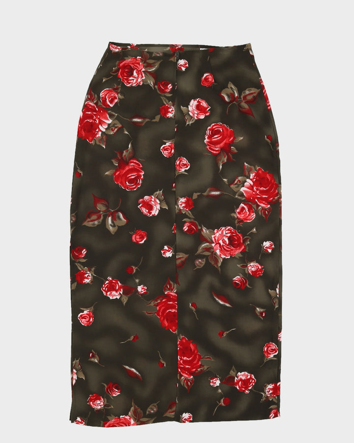Vintage 90s SMW Rose Printed Maxi Skirt With Slit Side - M