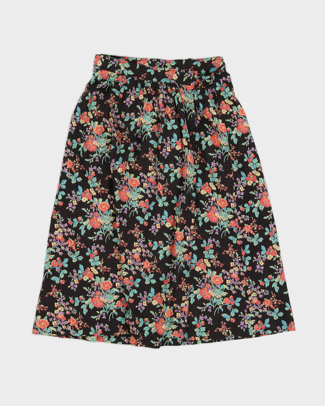 Black Floral Cotton Wrap Skirt - S