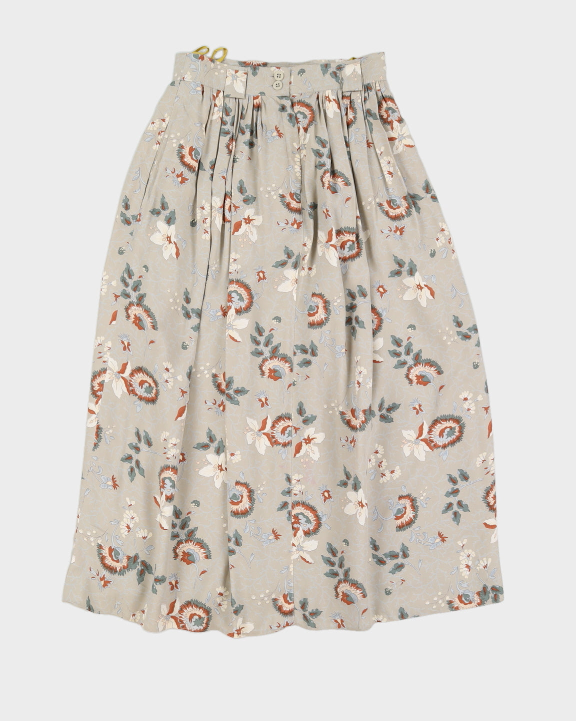 Grey Floral Pleated Midi Skirt - S