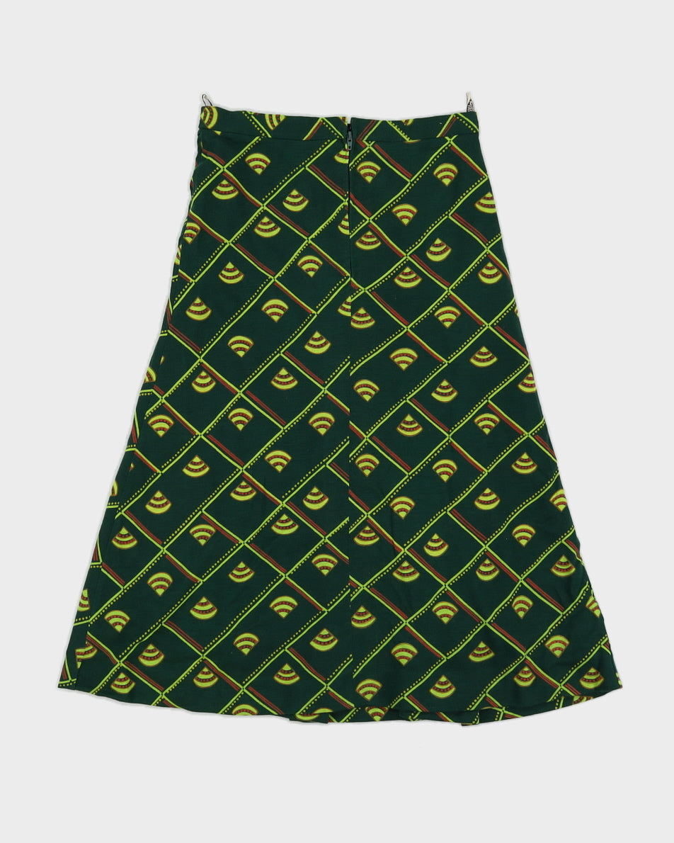 Vintage 1970s Green Patterned A-Line Skirt - XS