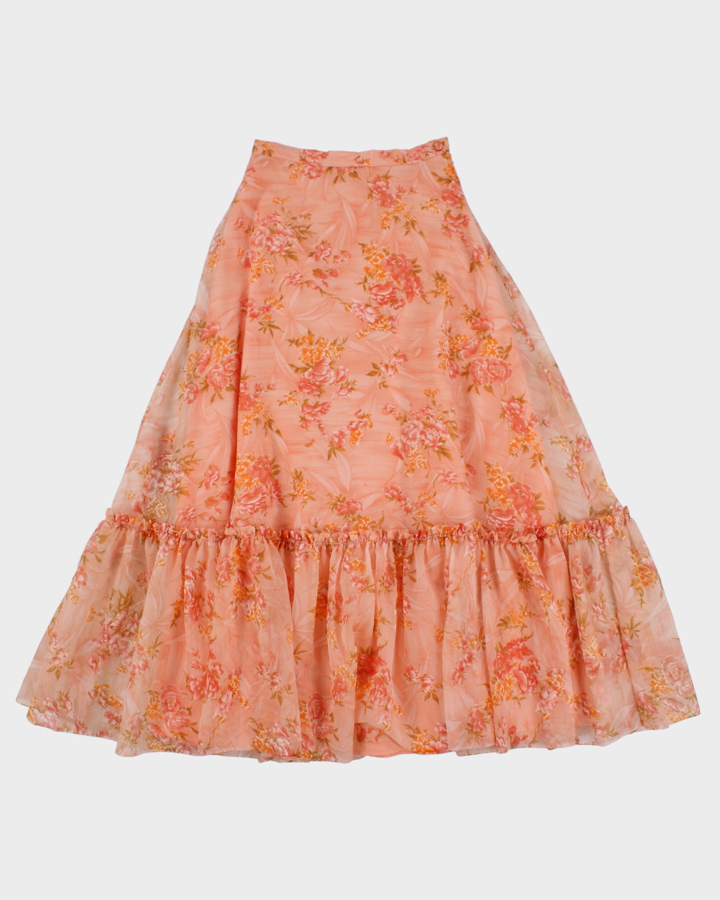 1970s Pink Floral Maxi Skirt - XS