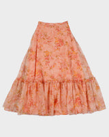 1970s Pink Floral Maxi Skirt - XS