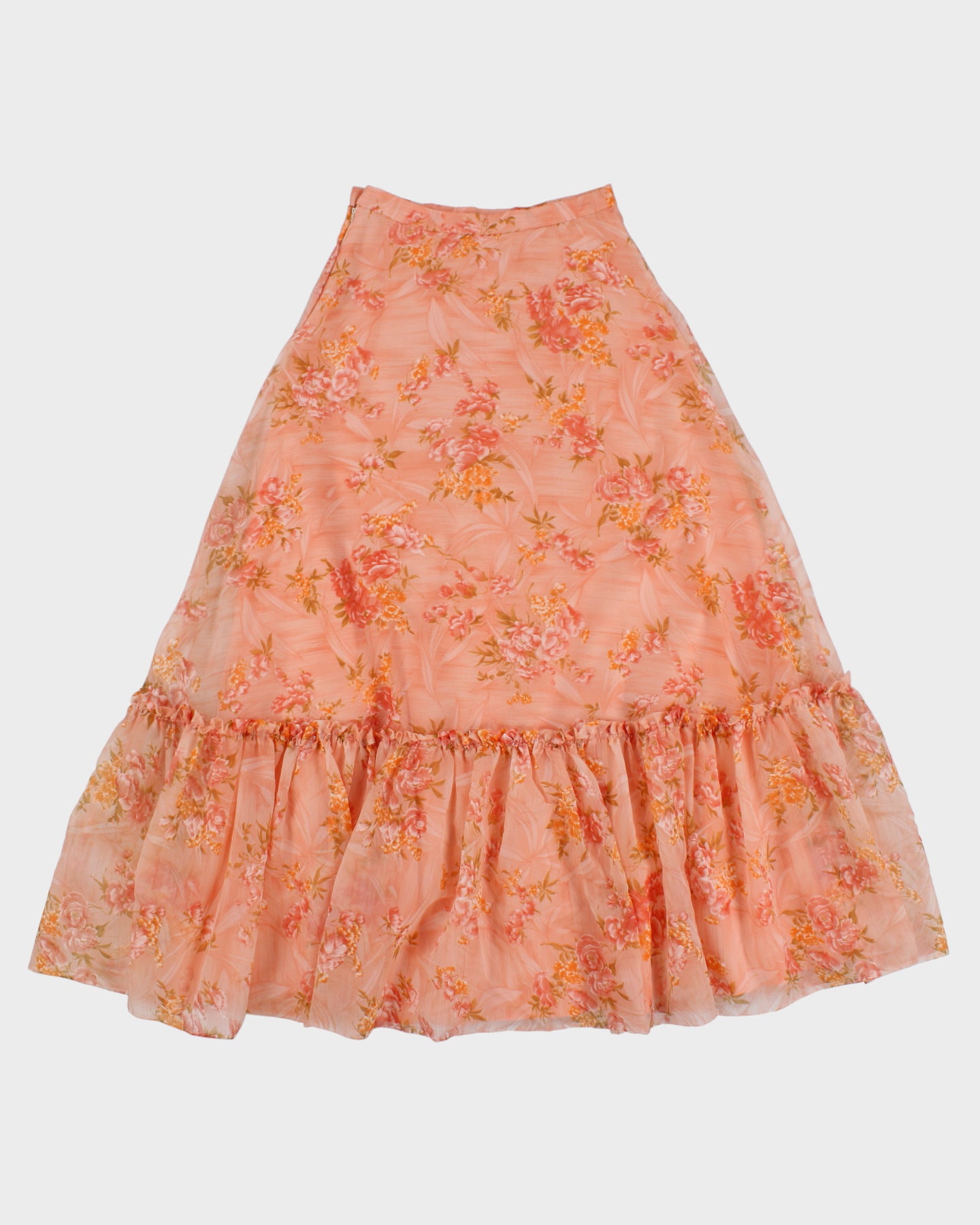 1970s Pink Floral Maxi Skirt - XS