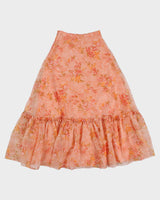 1970s Pink Floral Maxi Skirt - XS