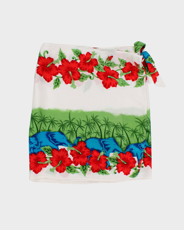 White Floral Beach Wrap Skirt - Adjustable
