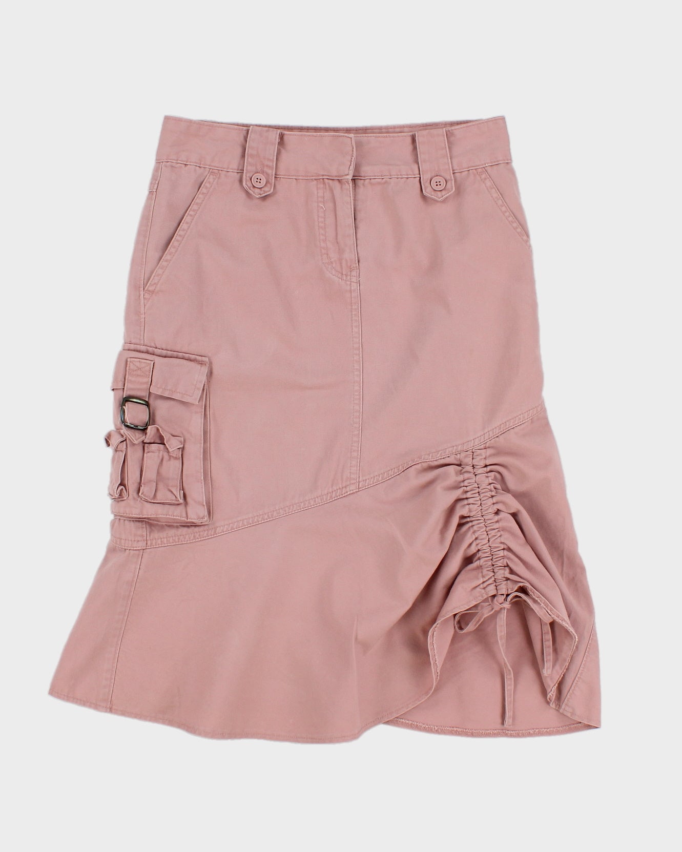 Y2K Pink Denim Ruched Midi Skirt - S