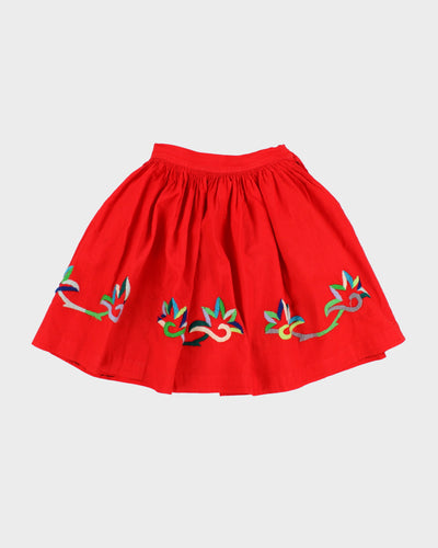 Red Embroidered 1950s Skirt - XS