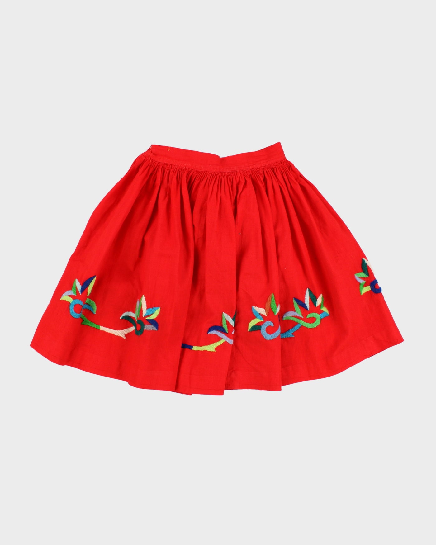 Red Embroidered 1950s Skirt - XS