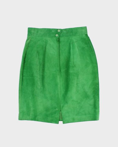 Vintage 80's Green Leather Skirt - XS