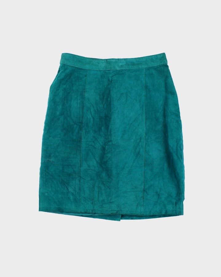 Vintage 80's Turquoise Leather Skirt - W:37