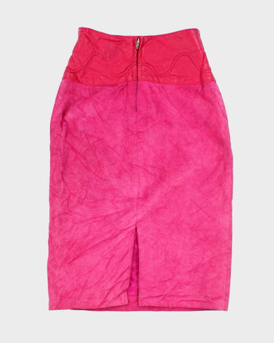 80's Leather Suede Hot Pink Pencil Skirt - W24