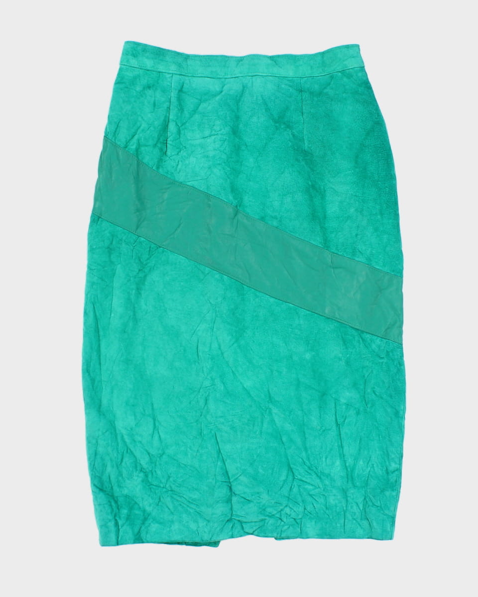 80's Leather Aquamarine Pencil Skirt - W28