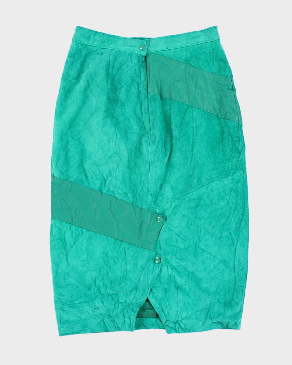 80's Leather Aquamarine Pencil Skirt - W28