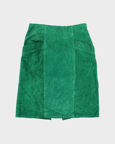80's Leather Green Pencil Skirt - W28