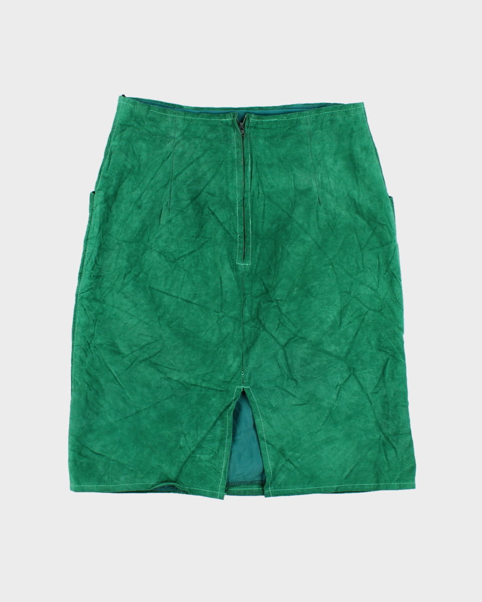 80's Leather Green Pencil Skirt - W28