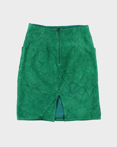 80's Leather Green Pencil Skirt - W28