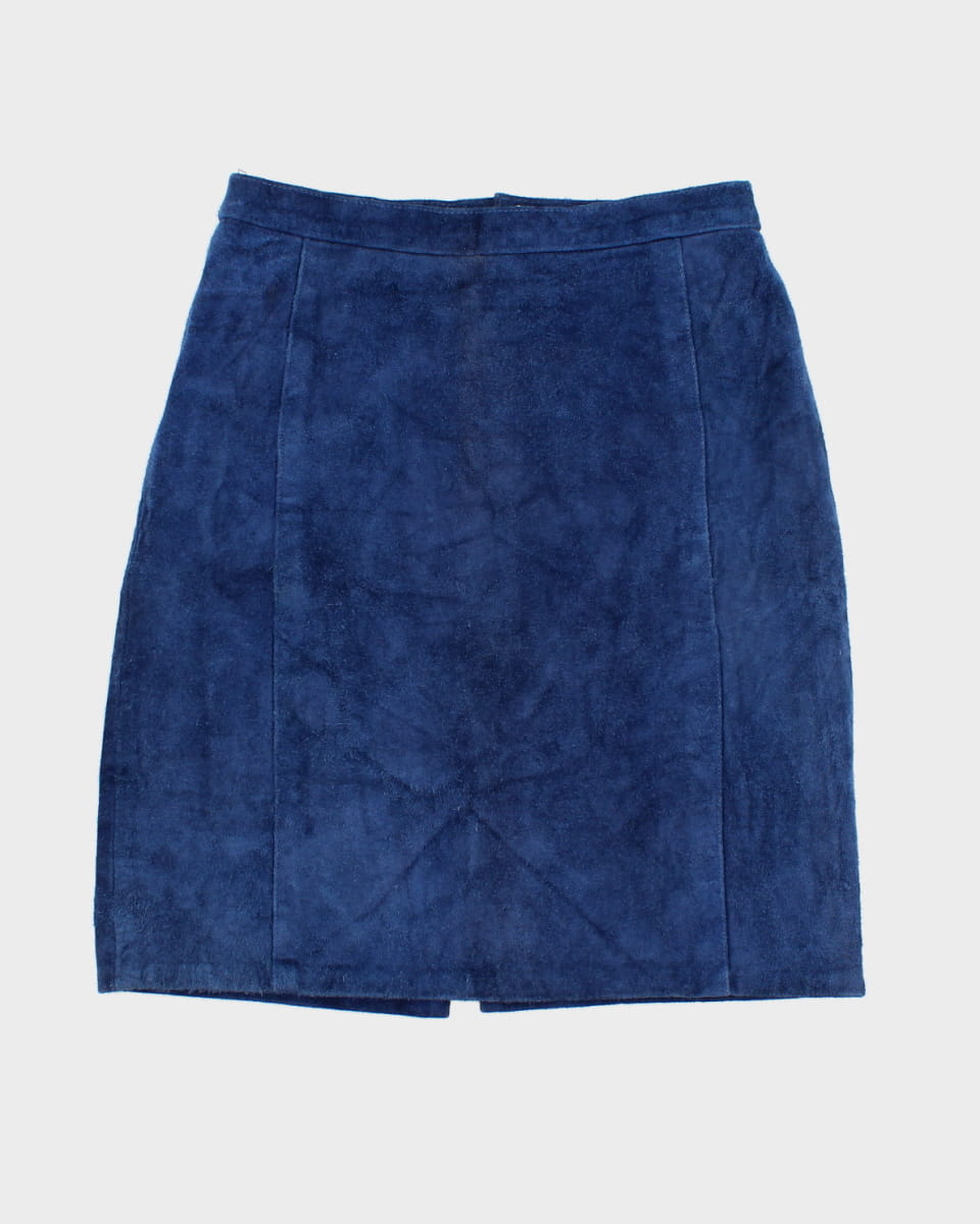 80's Leather Royal Blue Pencil Skirt - W28