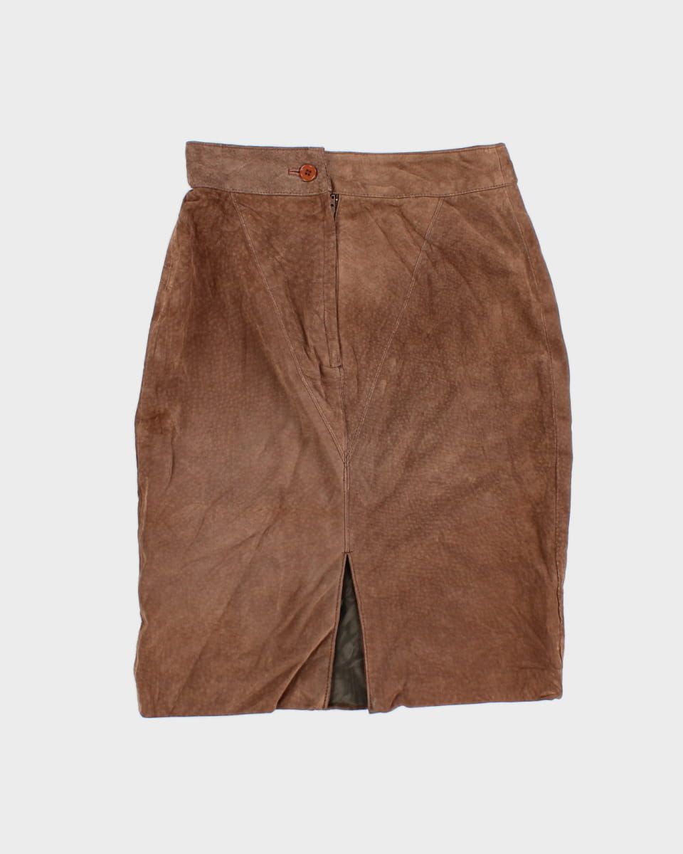 80's Leather Suede Brown Skirt - W26