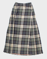 70's Vintage Wool Pleated Check Longer Skirt - S