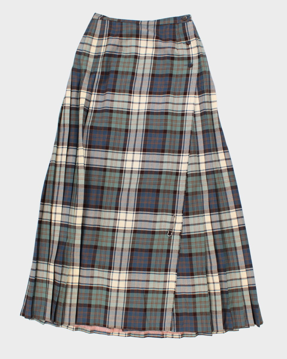 70's Vintage Wool Pleated Check Longer Skirt - S