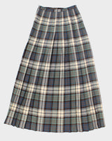 70's Vintage Wool Pleated Check Longer Skirt - S