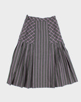 80's Vintage Pleated Check Skirt with Button Detailing - S