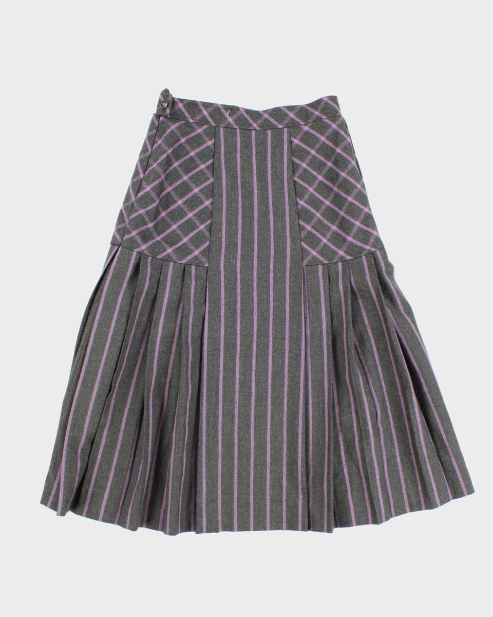 80's Vintage Pleated Check Skirt with Button Detailing - S
