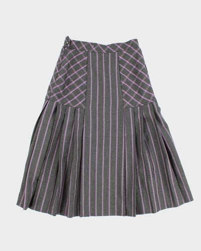 80's Vintage Pleated Check Skirt with Button Detailing - S