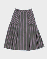 80's Vintage Pleated Check Skirt with Button Detailing - S